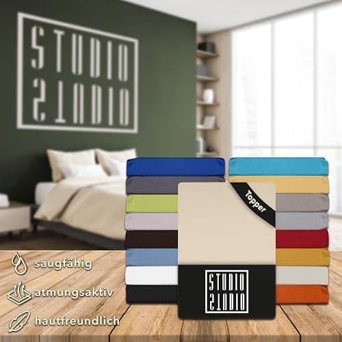 STUDIO Basic Spannbettlaken 200×220 cm – Jersey aus 100% gekämmter Baumwolle, elastisch & bügelfrei, passend für Matratz