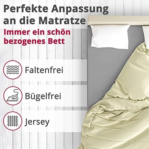 Greenline Spannbettlaken Premium Jersey – 100% Baumwolle, Champagner, 180–200x200 cm, bis 30 cm (auch für Boxspringbette