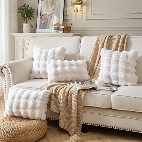 2er‑Set Samt‑Plüsch Kissenbezüge 45x45 cm – Luxus weiche Zierkissenhüllen, Cremeweiß