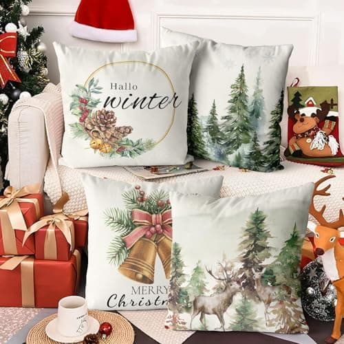Aitsite 4er-Pack Weihnachts-Kissenbezüge 45 x 45 cm – Winterliche Dekoration für Sofa & Wohnzimmer