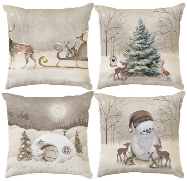 Aitsite 4er-Pack Weihnachts-Kissenbezüge 45 x 45 cm – Winterliche Dekoration für Sofa & Wohnzimmer