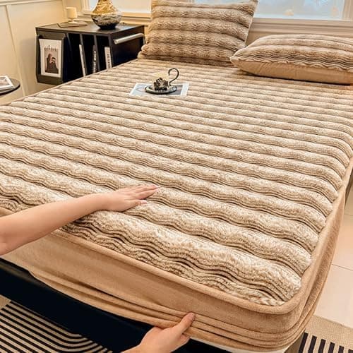 Warme Plüsch-Spannbettlaken Luxus-Flanell – 150×200 cm, passend für Matratzen 5–28 cm (Spannbettlaken + 2 Kissenbezüge)