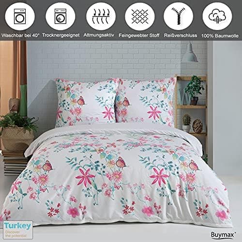 Buymax® Bettwäsche 200x200 3‑teilig (inkl. 2 x 80x80) – 100% Baumwolle Renforcé, OEKO‑TEX STANDARD 100