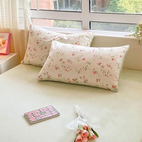 Bettwäsche 135x200 Blumen – Mikrofaser Renforcé, weich & pflegeleicht, Weiß/Rosa Aesthetic Wendebettwäsche 2-teilig mit