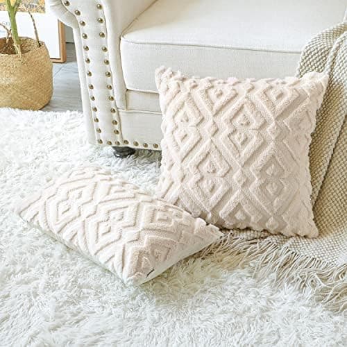 Artscope 2er-Set Kissenbezüge (40x40 cm) – weicher Kurzplüsch Wollsamt, Schneeflocke Creme Beige