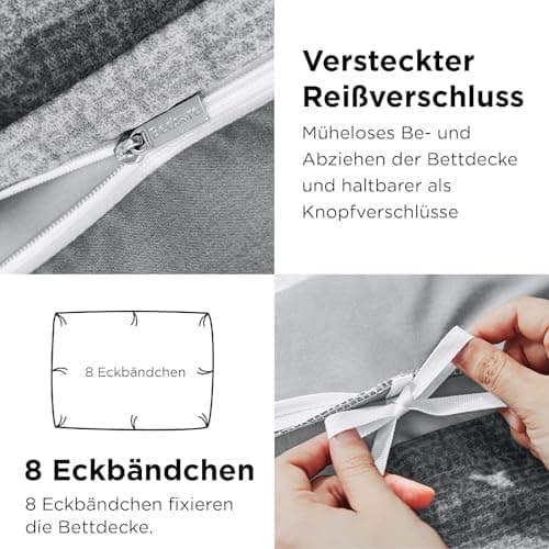 BEDSURE Bettwäsche-Set 135x200 (4-teilig) – Wendebettwäsche OEKO-TEX STANDARD 100 mit Reißverschluss, 2×80x80 Kissenbezü