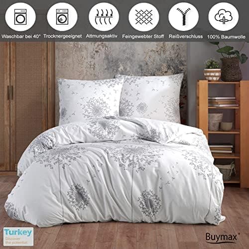 Buymax® Bettwäsche 200x200 3‑teilig (inkl. 2 x 80x80) – 100% Baumwolle Renforcé, OEKO‑TEX STANDARD 100