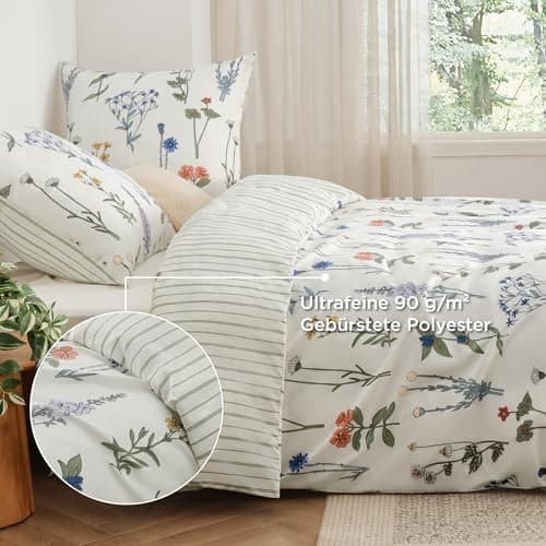BEDSURE Bettwäsche-Set 135x200 (4-teilig) – Wendebettwäsche OEKO-TEX STANDARD 100 mit Reißverschluss, 2×80x80 Kissenbezü
