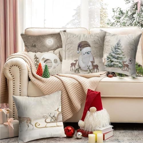 Aitsite 4er-Pack Weihnachts-Kissenbezüge 45 x 45 cm – Winterliche Dekoration für Sofa & Wohnzimmer