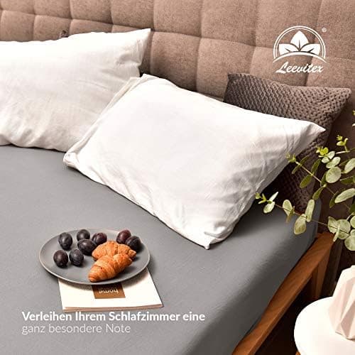 leevitex® Spannbettlaken 180x200–200x200 cm | 100% Jersey-Baumwolle | für Matratzen bis 25 cm