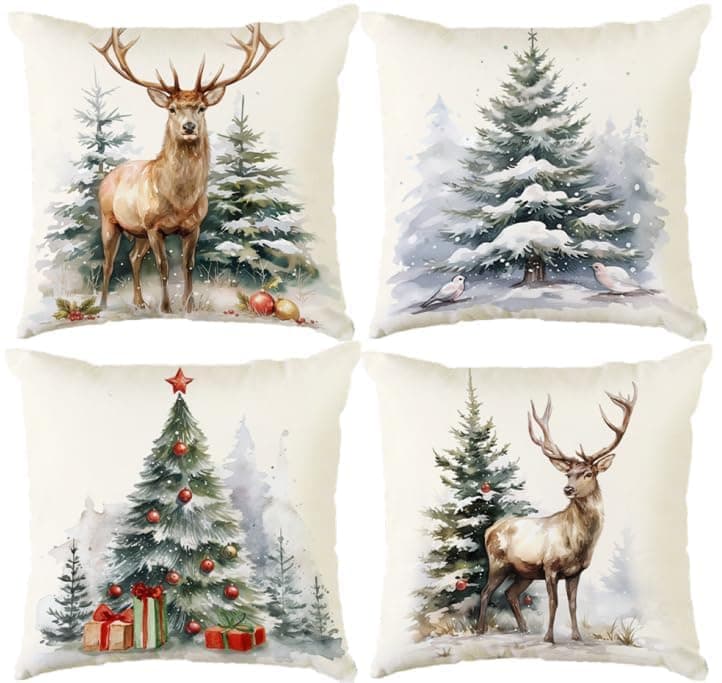 Aitsite 4er-Pack Weihnachts-Kissenbezüge 45 x 45 cm – Winterliche Dekoration für Sofa & Wohnzimmer