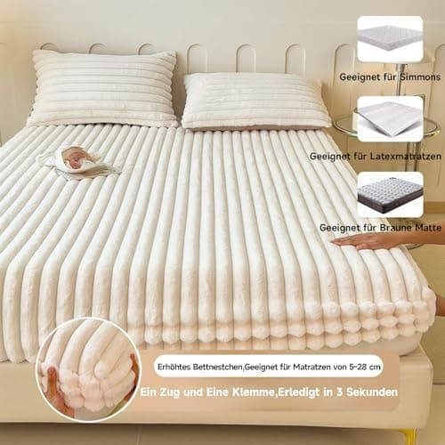 Premium Plüsch-Spannbettlaken 120x200 cm (für Matratzhöhe 5–28 cm) – weich & hautfreundlich, inkl. Kissenbezug-Paar