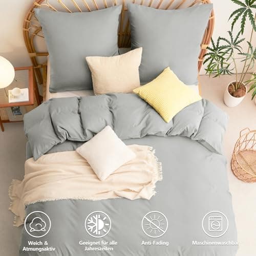 WAVVE Bettwäsche 135x200 – 4‑teiliges Mikrofaser‑Set Anthrazit (inkl. 2×80×80 cm Kissenbezüge) mit Reißverschluss, OEKO‑