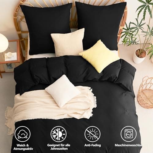 WAVVE Bettwäsche 135x200 – 4‑teiliges Mikrofaser‑Set Anthrazit (inkl. 2×80×80 cm Kissenbezüge) mit Reißverschluss, OEKO‑