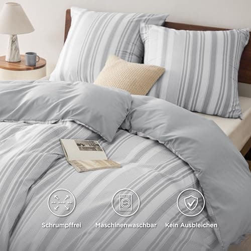 BEDSURE Bettwäsche-Set 135x200 (4-teilig) – Wendebettwäsche OEKO-TEX STANDARD 100 mit Reißverschluss, 2×80x80 Kissenbezü