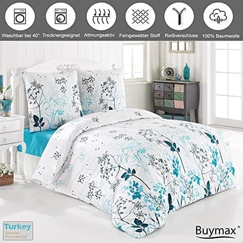 Buymax® Bettwäsche 200x200 3‑teilig (inkl. 2 x 80x80) – 100% Baumwolle Renforcé, OEKO‑TEX STANDARD 100