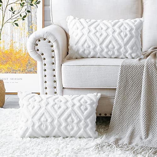 Artscope 2er-Set Kissenbezüge (40x40 cm) – weicher Kurzplüsch Wollsamt, Schneeflocke Creme Beige