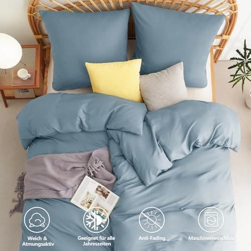 WAVVE Bettwäsche 135x200 – 4‑teiliges Mikrofaser‑Set Anthrazit (inkl. 2×80×80 cm Kissenbezüge) mit Reißverschluss, OEKO‑