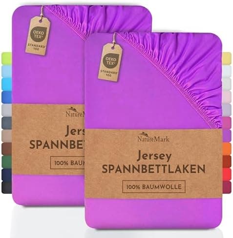 NatureMark Jersey-Spannbettlaken 2er-Pack – 100% Baumwolle, 90 x 200–100 x 200 cm, Creme/Natur