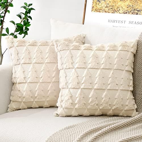Artscope 2er-Set Kissenbezüge (40x40 cm) – weicher Kurzplüsch Wollsamt, Schneeflocke Creme Beige