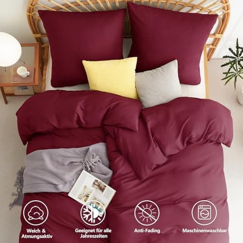 WAVVE Bettwäsche 135x200 – 4‑teiliges Mikrofaser‑Set Anthrazit (inkl. 2×80×80 cm Kissenbezüge) mit Reißverschluss, OEKO‑