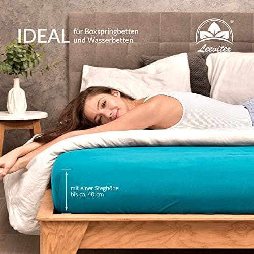 leevitex® Spannbettlaken 180x200–200x200 cm | 100% Jersey-Baumwolle | für Matratzen bis 25 cm