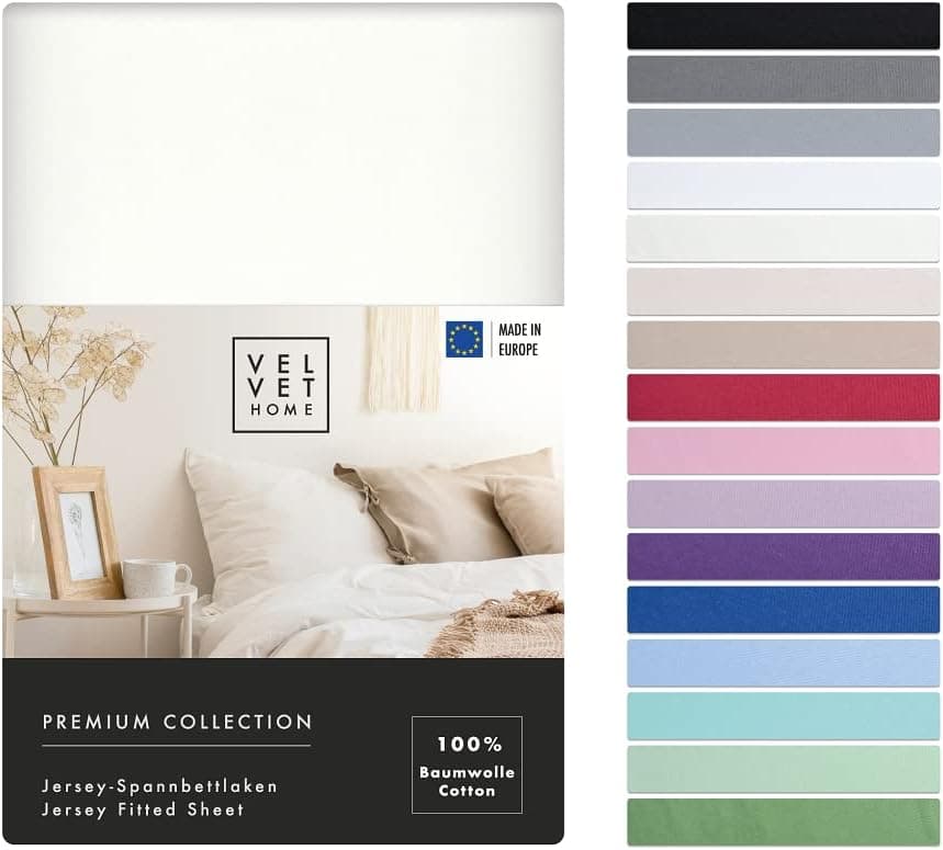 VelvetHome Spannbettlaken 120 x 200 cm – 100% gekämmte Baumwolle (Jersey), passend für Matratzen bis 25 cm