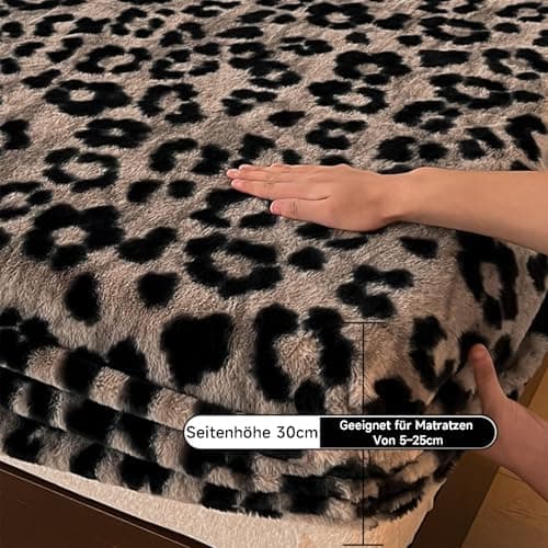 Premium Kaninchenfell Spannbettlaken-Set mit Leopardenmuster, 150×200 cm – 1 Spannbettlaken + 2 Kissenbezüge