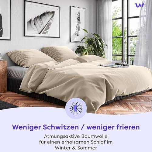 Wolkenfeld Baumwolle-Bettwäsche 135x200 mit Kissenbezug 80x80 – Atmungsaktiv, Hautfreundlich & Pflegeleicht – Hellgrau