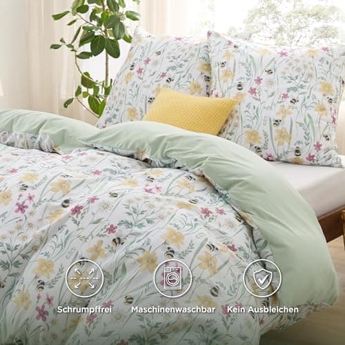 BEDSURE Bettwäsche-Set 135x200 (4-teilig) – Wendebettwäsche OEKO-TEX STANDARD 100 mit Reißverschluss, 2×80x80 Kissenbezü
