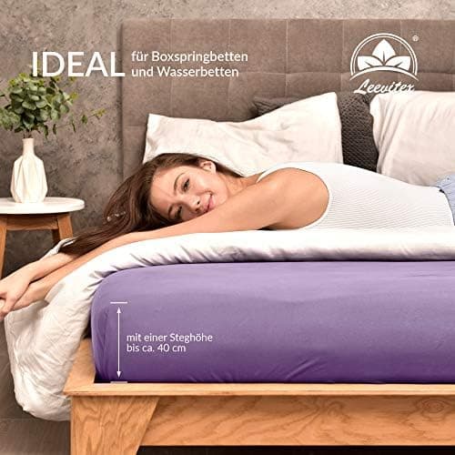 leevitex® Spannbettlaken 180x200–200x200 cm | 100% Jersey-Baumwolle | für Matratzen bis 25 cm