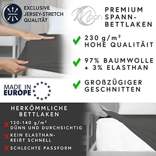 MOON-Luxury Spannbettlaken/Spannbetttuch Jersey-Stretch 230 g/m² OEKO-TEX – anthrazit, 90×200–100×220
