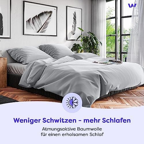 Wolkenfeld Baumwolle-Bettwäsche 135x200 mit Kissenbezug 80x80 – Atmungsaktiv, Hautfreundlich & Pflegeleicht – Hellgrau