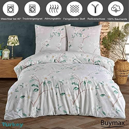 Buymax® Bettwäsche 200x200 3‑teilig (inkl. 2 x 80x80) – 100% Baumwolle Renforcé, OEKO‑TEX STANDARD 100