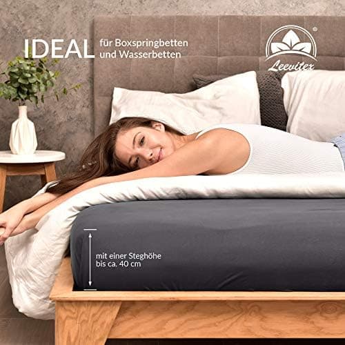 leevitex® Spannbettlaken 180x200–200x200 cm | 100% Jersey-Baumwolle | für Matratzen bis 25 cm