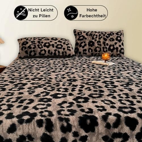 Premium Kaninchenfell Spannbettlaken-Set mit Leopardenmuster, 150×200 cm – 1 Spannbettlaken + 2 Kissenbezüge