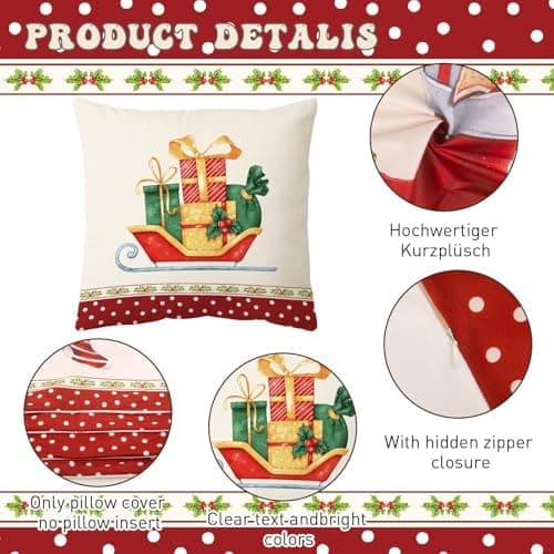 Aitsite 4er-Pack Weihnachts-Kissenbezüge 45 x 45 cm – Winterliche Dekoration für Sofa & Wohnzimmer