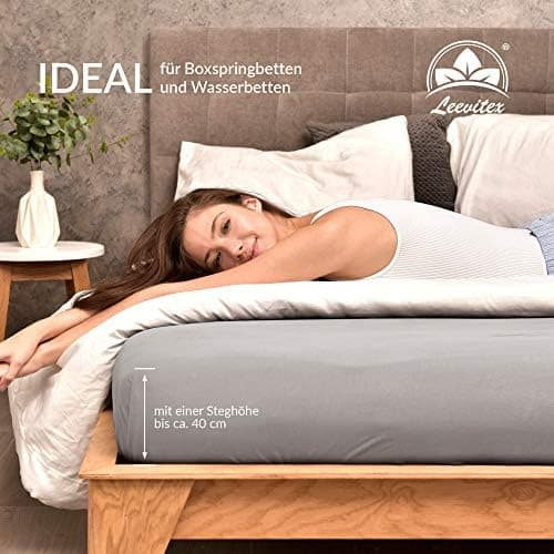 leevitex® Spannbettlaken 180x200–200x200 cm | 100% Jersey-Baumwolle | für Matratzen bis 25 cm