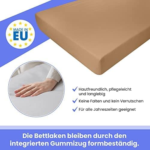 Best for Kids Spannbettlaken 100% Baumwolle Jersey – 90 x 200 cm (Beige), 22 Farben & 9 Größen