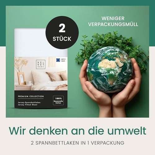 VelvetHome Spannbettlaken 120 x 200 cm – 100% gekämmte Baumwolle (Jersey), passend für Matratzen bis 25 cm
