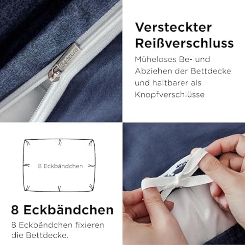 BEDSURE Bettwäsche-Set 135x200 (4-teilig) – Wendebettwäsche OEKO-TEX STANDARD 100 mit Reißverschluss, 2×80x80 Kissenbezü