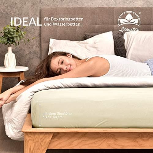 leevitex® Spannbettlaken 180x200–200x200 cm | 100% Jersey-Baumwolle | für Matratzen bis 25 cm