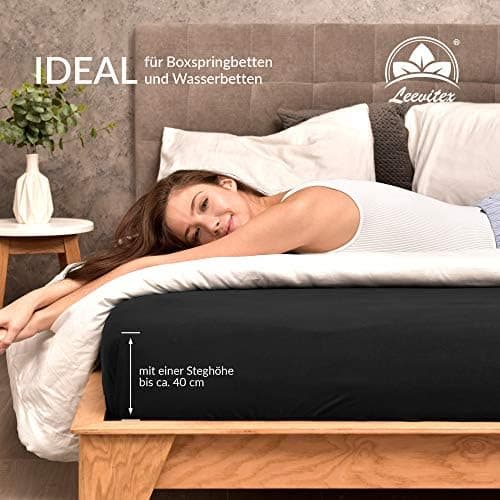 leevitex® Spannbettlaken 180x200–200x200 cm | 100% Jersey-Baumwolle | für Matratzen bis 25 cm
