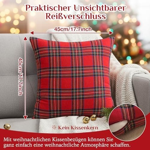 Kissenbezug Weihnachten 2er Set kariert 45×45 cm