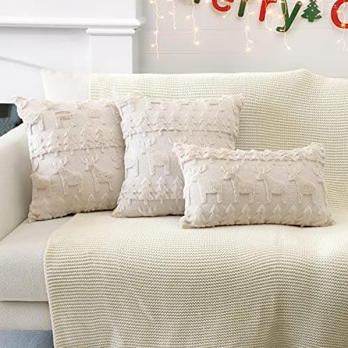 Artscope 2er-Set Kissenbezüge (40x40 cm) – weicher Kurzplüsch Wollsamt, Schneeflocke Creme Beige