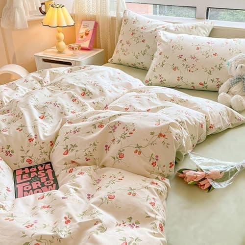 Bettwäsche 135x200 Blumen – Mikrofaser Renforcé, weich & pflegeleicht, Weiß/Rosa Aesthetic Wendebettwäsche 2-teilig mit