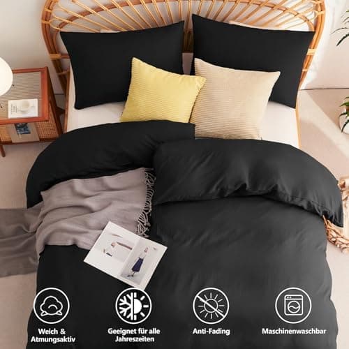 WAVVE Bettwäsche 135x200 – 4‑teiliges Mikrofaser‑Set Anthrazit (inkl. 2×80×80 cm Kissenbezüge) mit Reißverschluss, OEKO‑