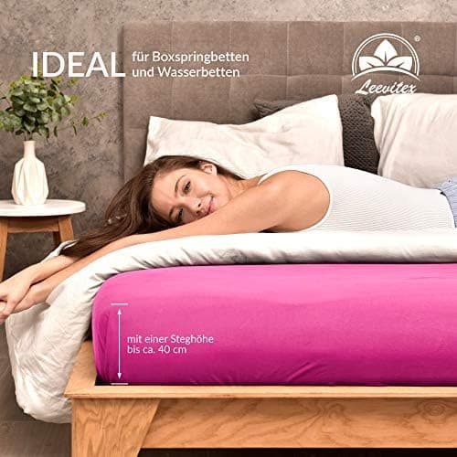 leevitex® Spannbettlaken 180x200–200x200 cm | 100% Jersey-Baumwolle | für Matratzen bis 25 cm