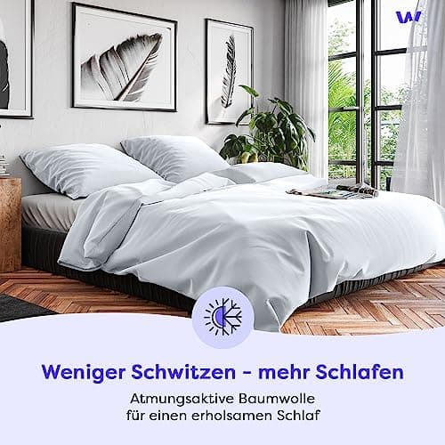 Wolkenfeld Baumwolle-Bettwäsche 135x200 mit Kissenbezug 80x80 – Atmungsaktiv, Hautfreundlich & Pflegeleicht – Hellgrau