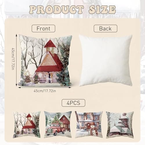 Aitsite 4er-Pack Weihnachts-Kissenbezüge 45 x 45 cm – Winterliche Dekoration für Sofa & Wohnzimmer